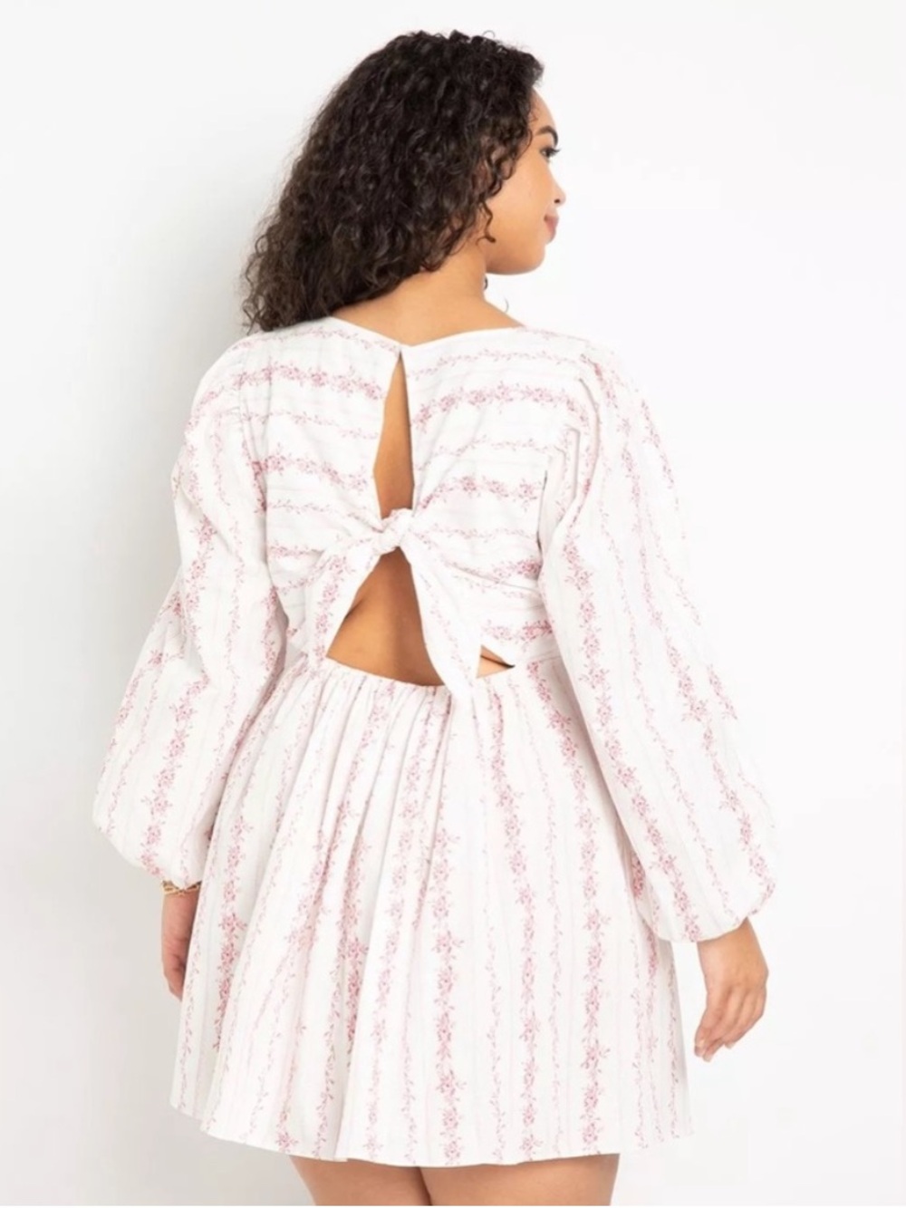 ELOQUII Tie Back Floral Mini Dress white pink girly feminine floral print 22 - Picture 3 of 15